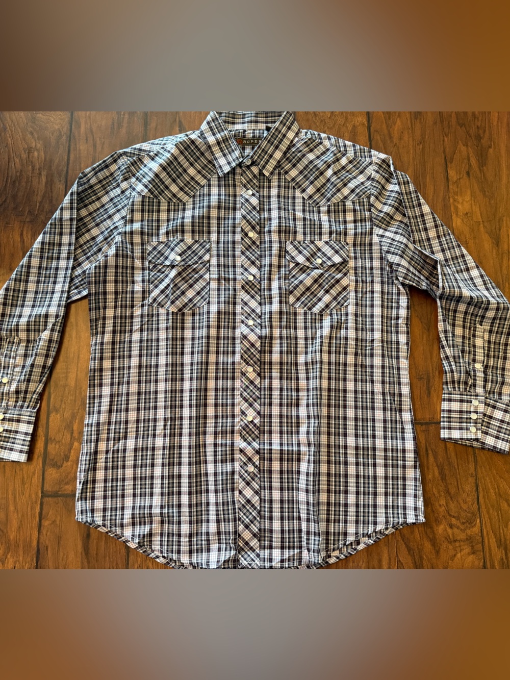 Roper NWT Brown, Black, and White Plaid Western Button-Down Shirt